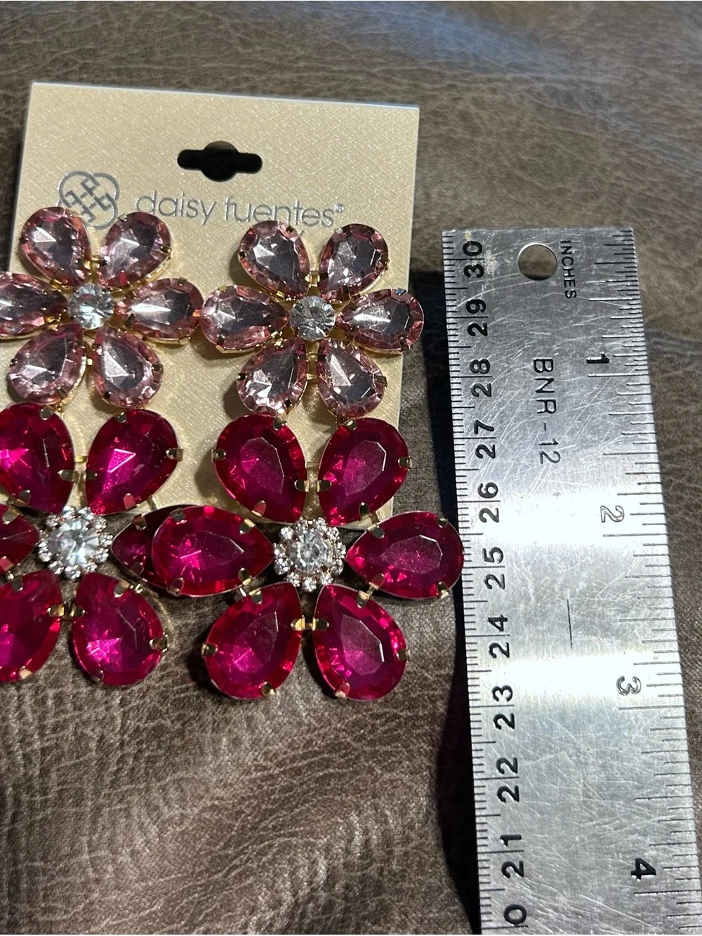 Daisy Fuentes Post Earrings Fuchsia Light Pink Floral Crystals Barbiecore NWT